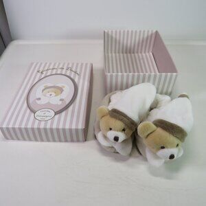 Baby Doudou Et Compagnie Paris Teddy Bootie Slippers W/Rattle Soft Fur Tan